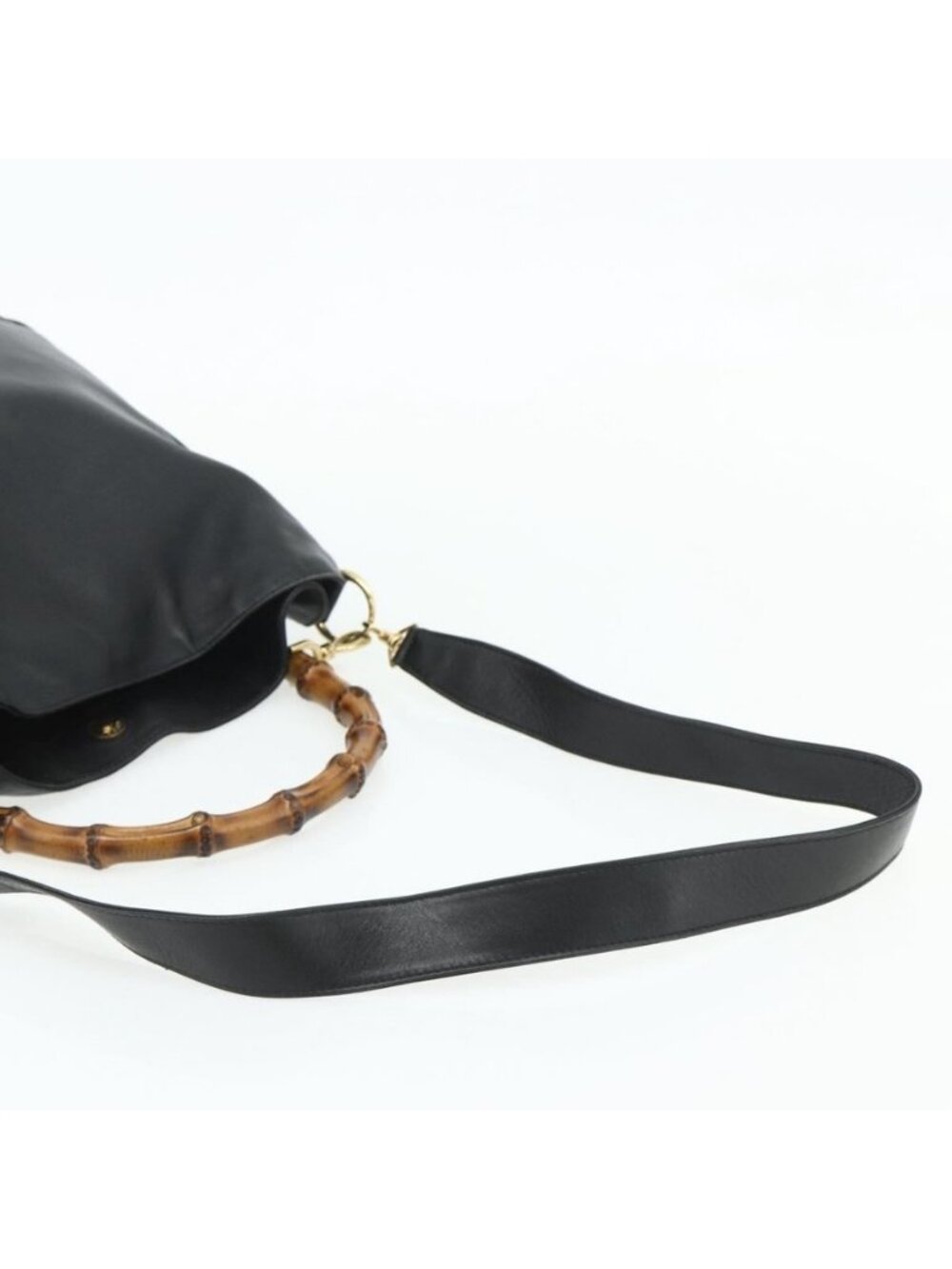 Authentic GUCCI Bamboo Shoulder Bag Leather 2way Black Gold 001 1577 - Picture 15 of 16